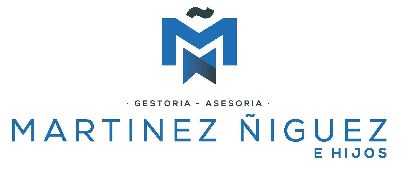 A blue logo for martinez niguez e hijos