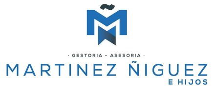 A blue logo for martinez niguez e hijos