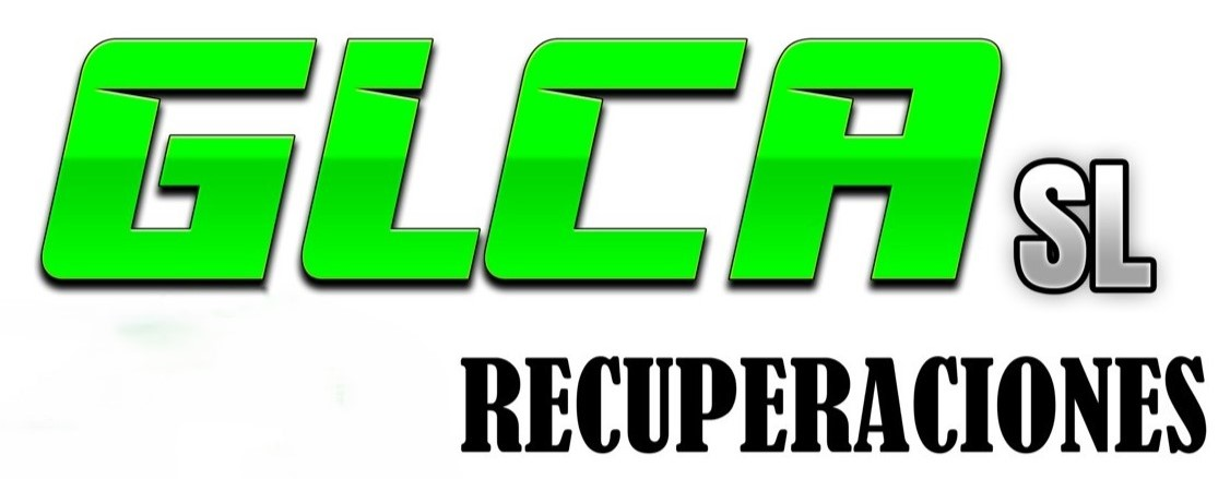 Logotipo para GLCA SL, empresa de recuperación, con texto en color verde y fondo negro que dice "RECUPERACIONES".