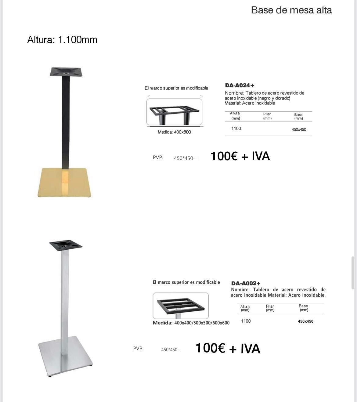Hay tres tipos diferentes de bases para mesas.