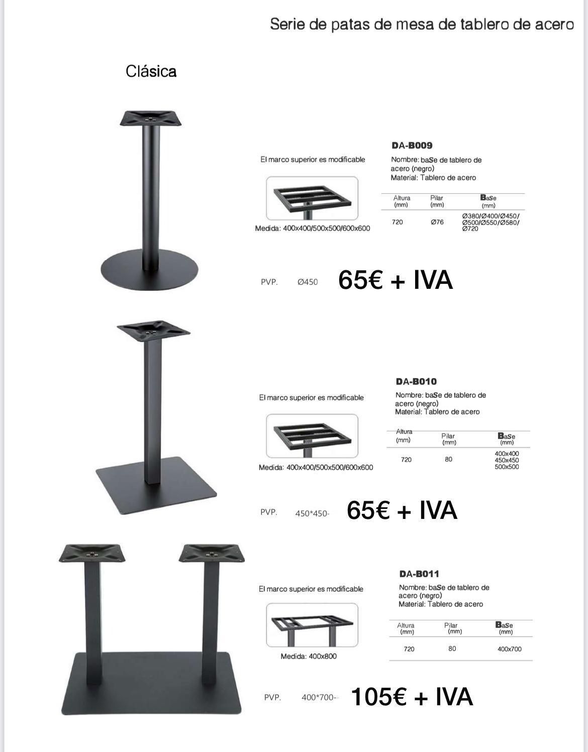 Hay tres tipos diferentes de bases de mesa.