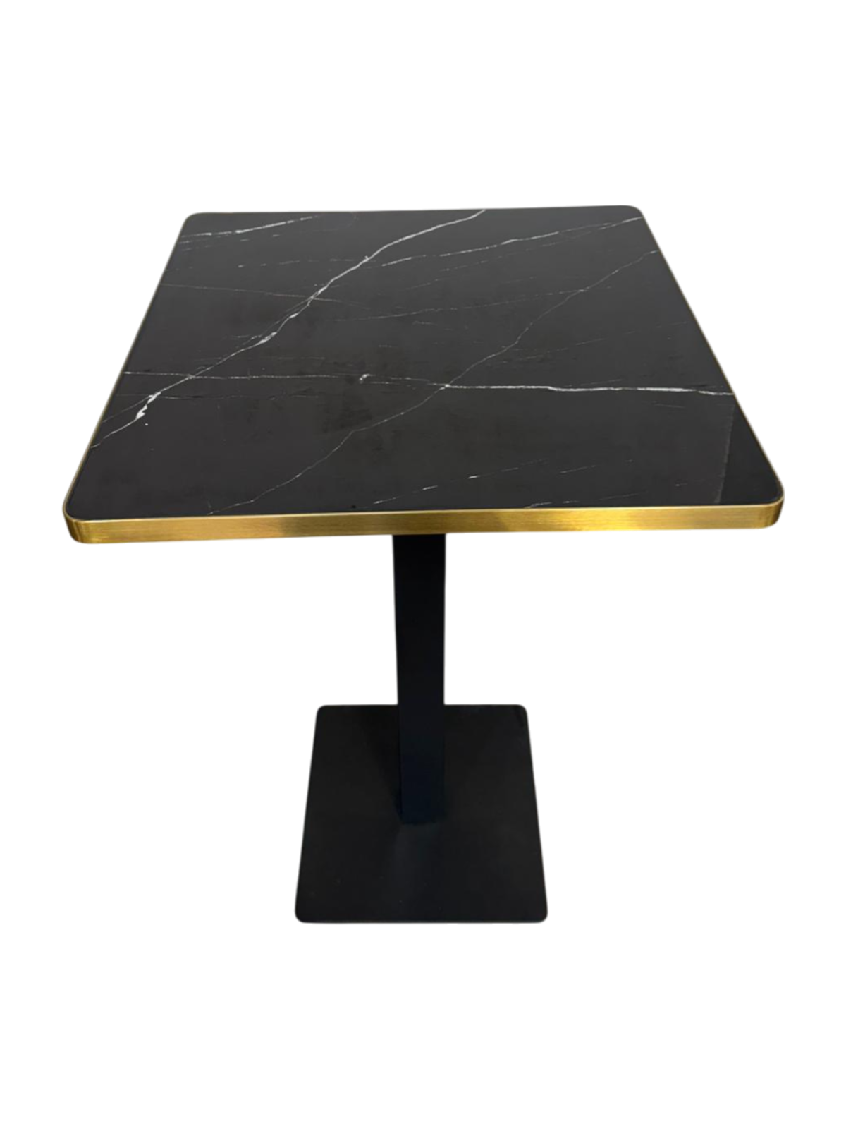 Mesa melamina efecto marmol negro canto oro