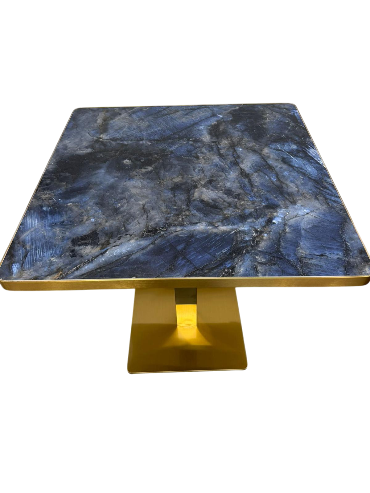 Mesa piedra sintetizada efecto marmol blue moon canto oro