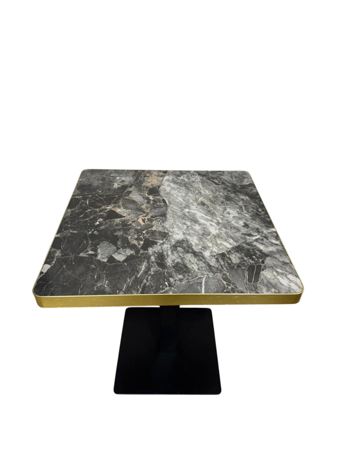 Mesa piedra sintetizada efecto marmol negro canto oro