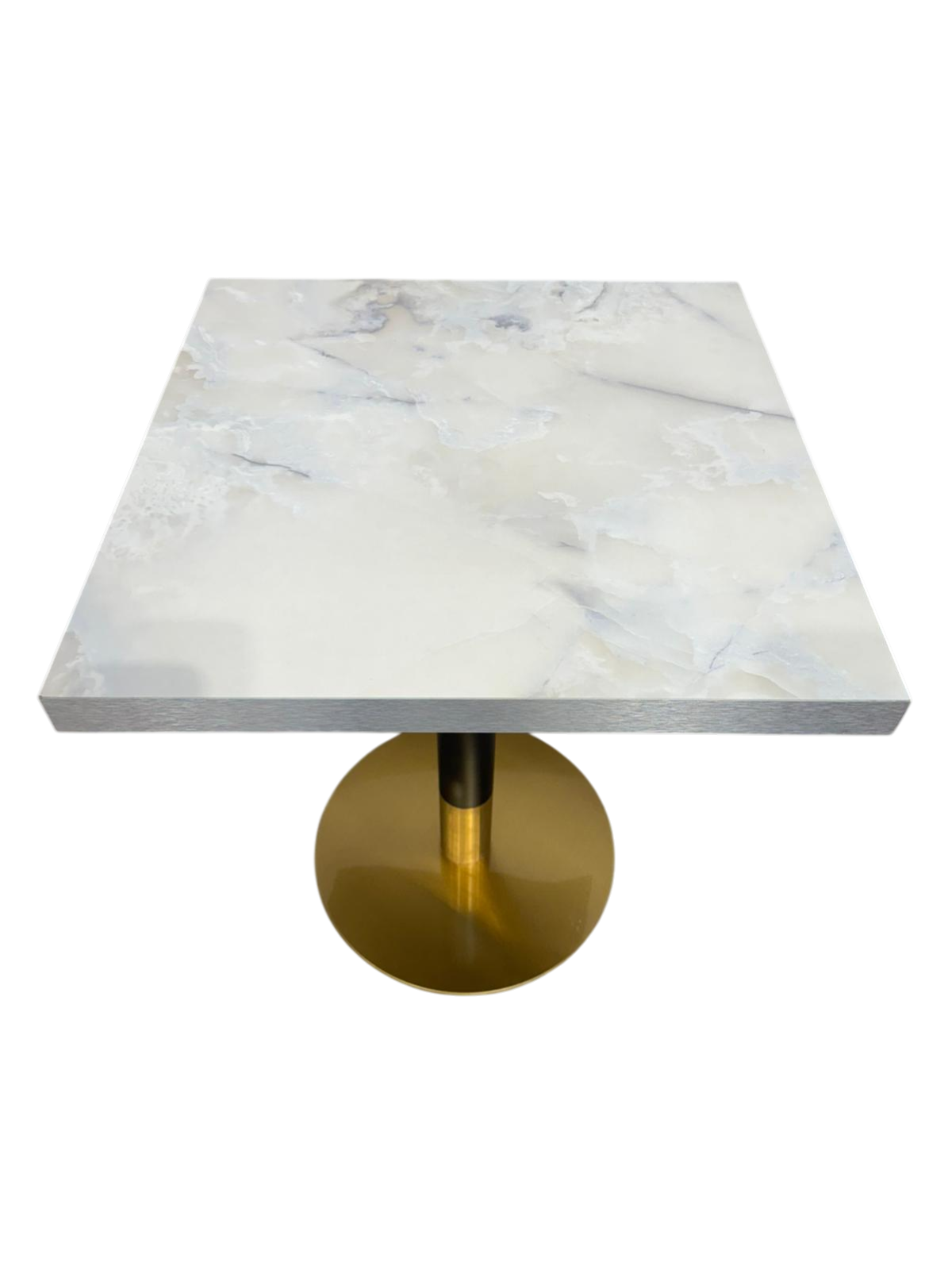 Mesa melamina efecto marmol blanco canto inox