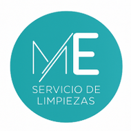 Logotipo con círculo turquesa, letras "ME" blancas y texto "SERVICIO DE LIMPIEZAS".
