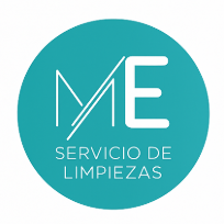 Logotipo con círculo turquesa, letras "ME" blancas y texto "SERVICIO DE LIMPIEZAS".