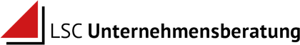 Logo der LSC Unternehmensberatung mit rot-schwarzem geometrischem Symbol und schwarzem Text auf wei&szlig;em Hintergrund