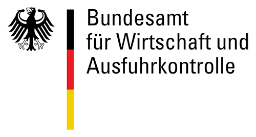 Logo of Bundesamt für Wirtschaft und Ausfuhrkontrolle with black eagle and German flag colors