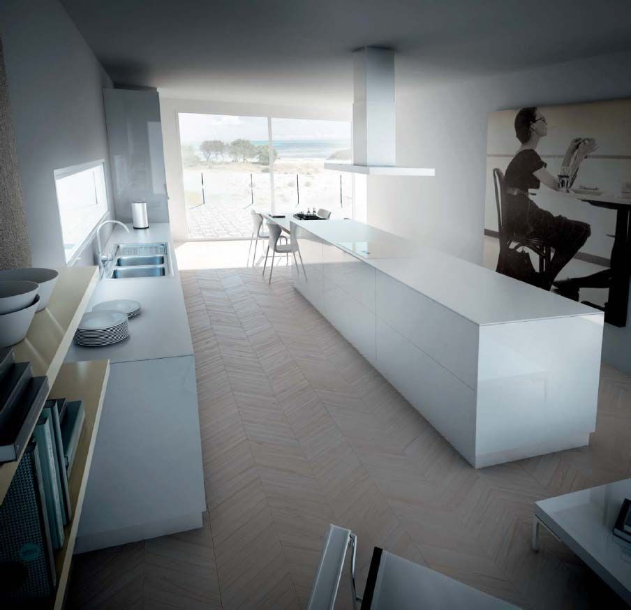 Una cocina con una gran isla en el medio.