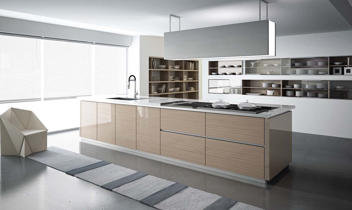 Una cocina con una gran isla en el medio.