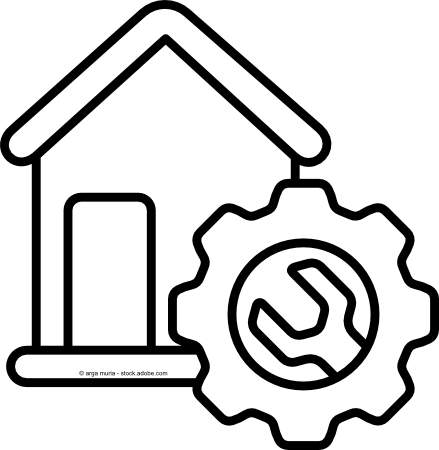Haus mit Zahnrad und Werkzeug icon