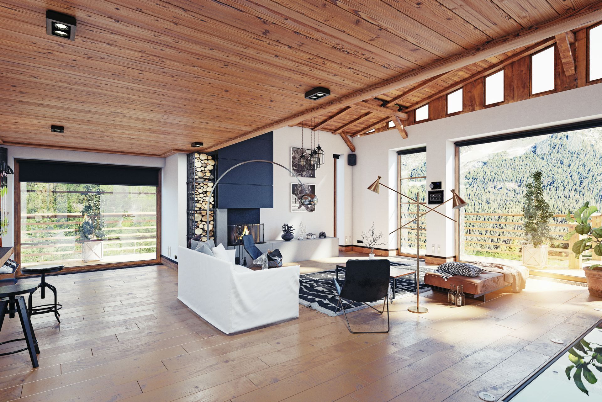 Intérieur de maison en bois au design contemporain