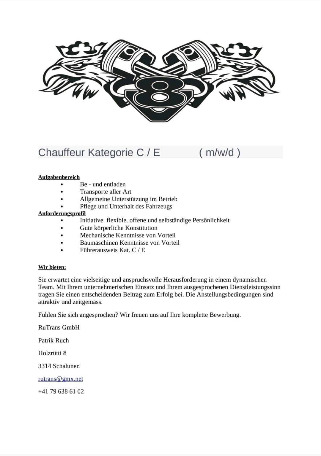 Eine Stellenanzeige mit einem Wappen darauf.