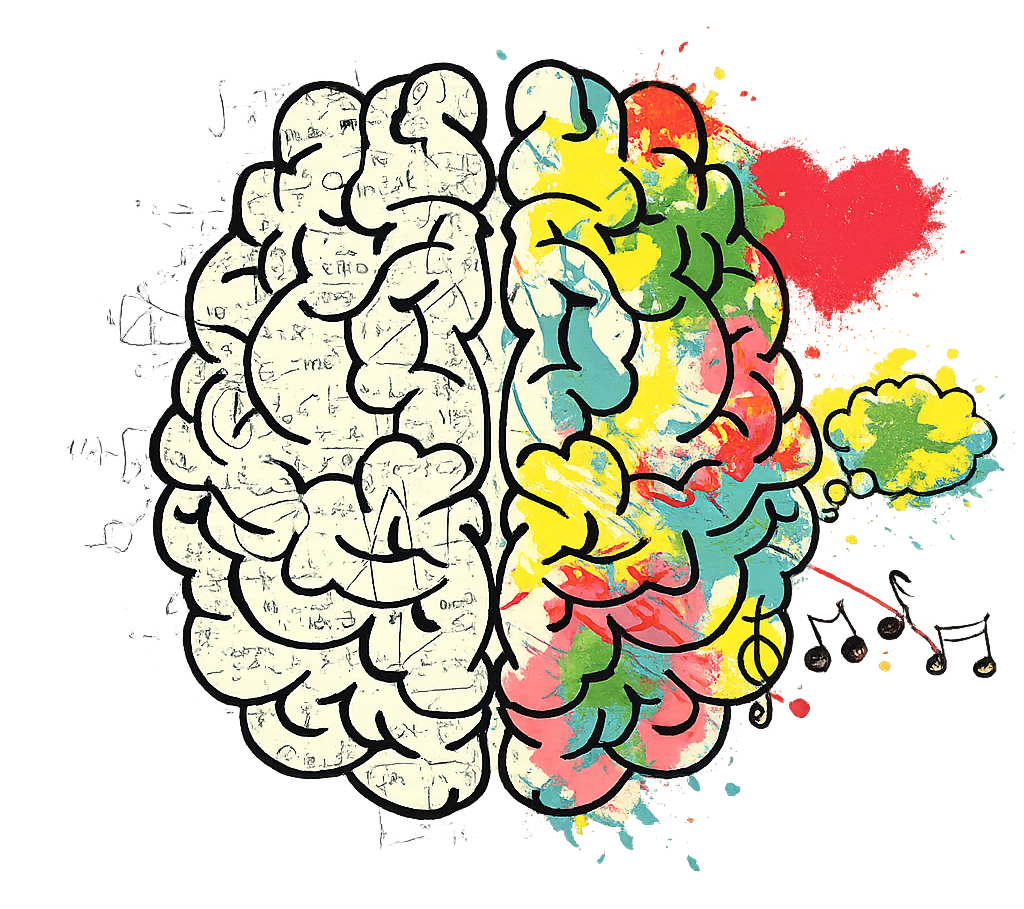 Ilustraci&oacute;n de un cerebro partido por la mitad: el lado izquierdo gris, el lado derecho colorido 