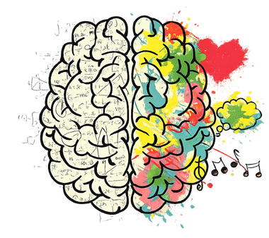 Ilustraci&oacute;n de un cerebro partido por la mitad: el lado izquierdo gris, el lado derecho colorido 