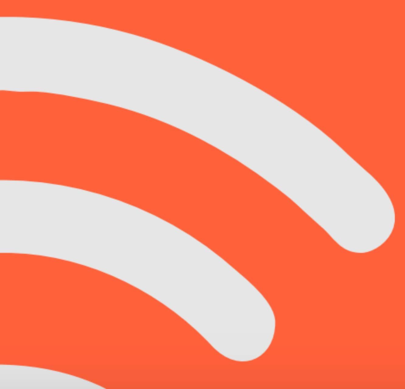 Líneas curvas blancas sobre un fondo naranja, que se asemejan a un icono de señal o de podcast.