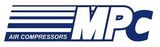 Logotipo de MPC Air Compressors en azul, con franjas estilizadas y el texto «MPC» en negrita