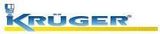 Logotipo de KRÜGER en azul, con una línea amarilla debajo, sobre un fondo blanco