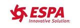 Logotipo rojo de ESPA con un icono estilizado y las palabras «ESPA Innovative Solutions»