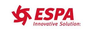 Logotipo rojo de ESPA con un icono estilizado y las palabras «ESPA Innovative Solutions»