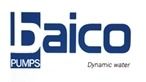 Logotipo de Baico Pumps con texto azul y el eslogan «Dynamic water» sobre fondo blanco