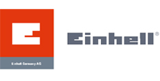 Logotipo de Einhell con un icono cuadrado rojo y el nombre de la marca en gris sobre fondo blanco
