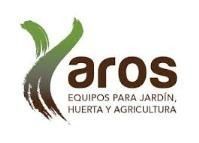 Logotipo de Aros con una hoja verde y texto marrón: «EQUIPOS PARA JARDÍN, HUERTA Y AGRICULTURA»