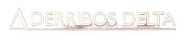 El logotipo &ldquo;DERRIBOS DELTA&rdquo; en fuente blanca, sans-serif, precedido de un icono triangular, todo ello sobre un fondo oscuro.