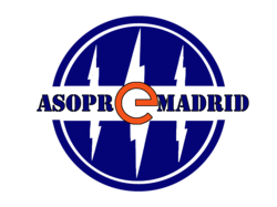 Un logotipo azul y blanco para asopr madrid