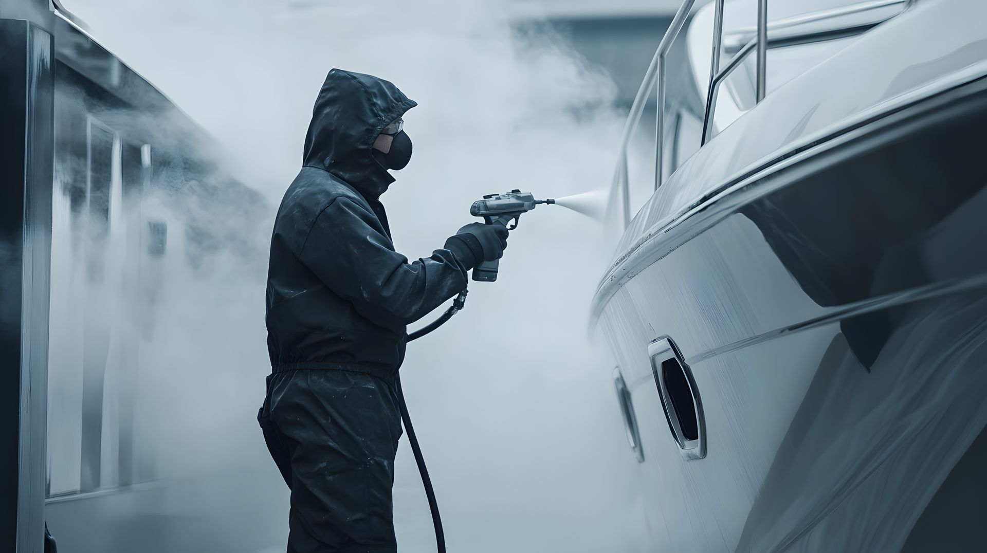 Ein Mann lackiert einen Boot.