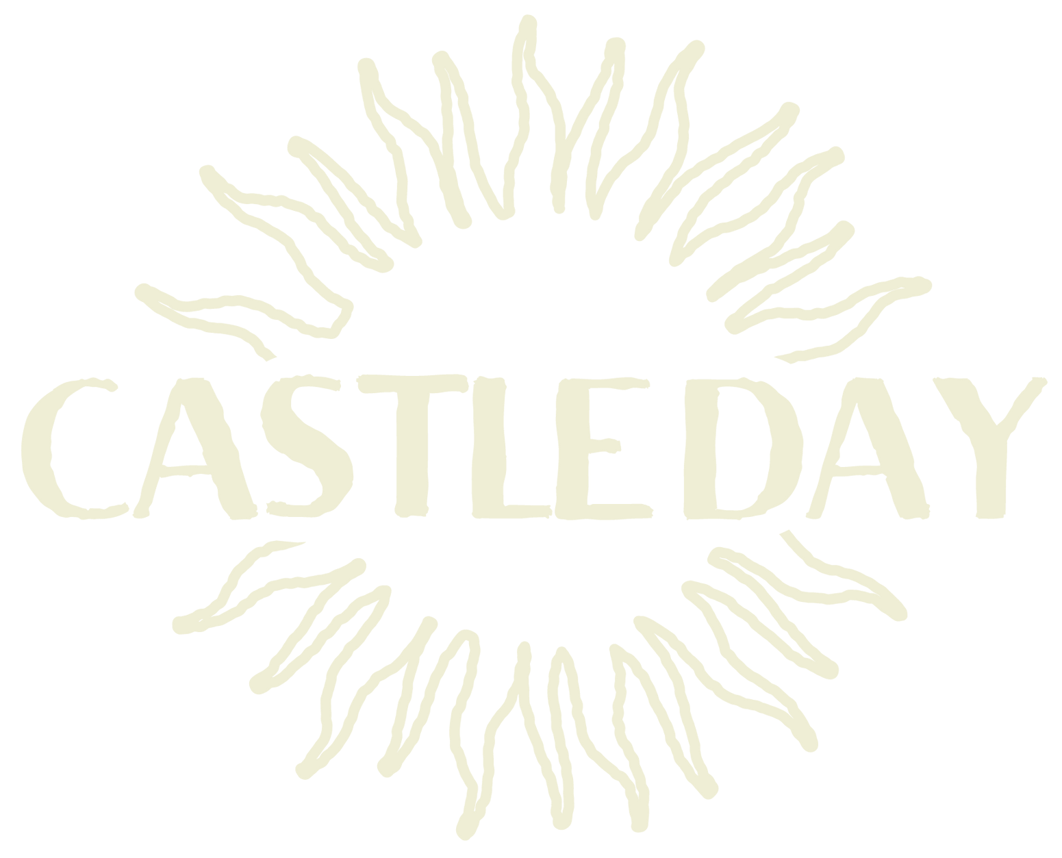 A logo for castle day with a sun in the middle.