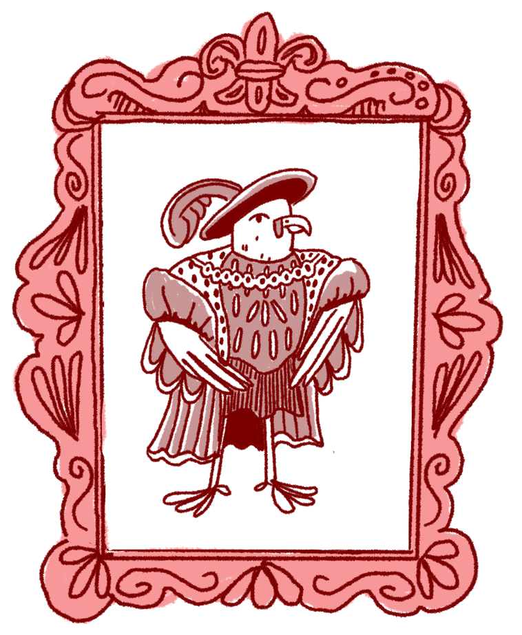 A drawing of a bird in a pink frame