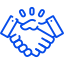 Un dibujo lineal azul de dos manos que se estrechan la mano.