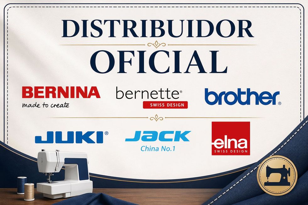 Logotipos de Janome Kingtex y Bernina sobre un fondo blanco
