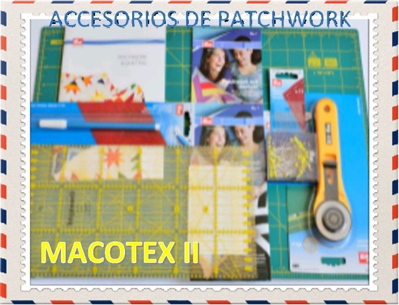 Un sello postal que dice accesorios de patchwork.