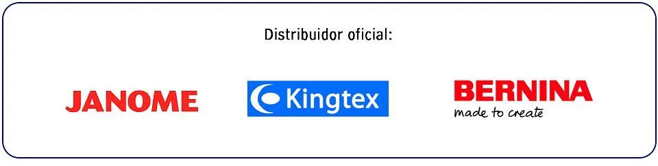 Logotipos de Janome Kingtex y Bernina sobre un fondo blanco