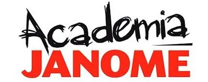 El logotipo de Academia Janome es rojo y negro sobre un fondo blanco.