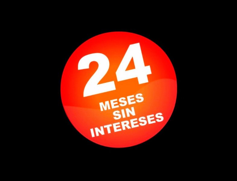Un cartel rojo que dice 24 meses sin intereses