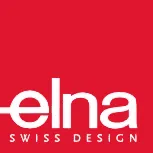 El logotipo de Elna Swiss Design está sobre un fondo rojo.