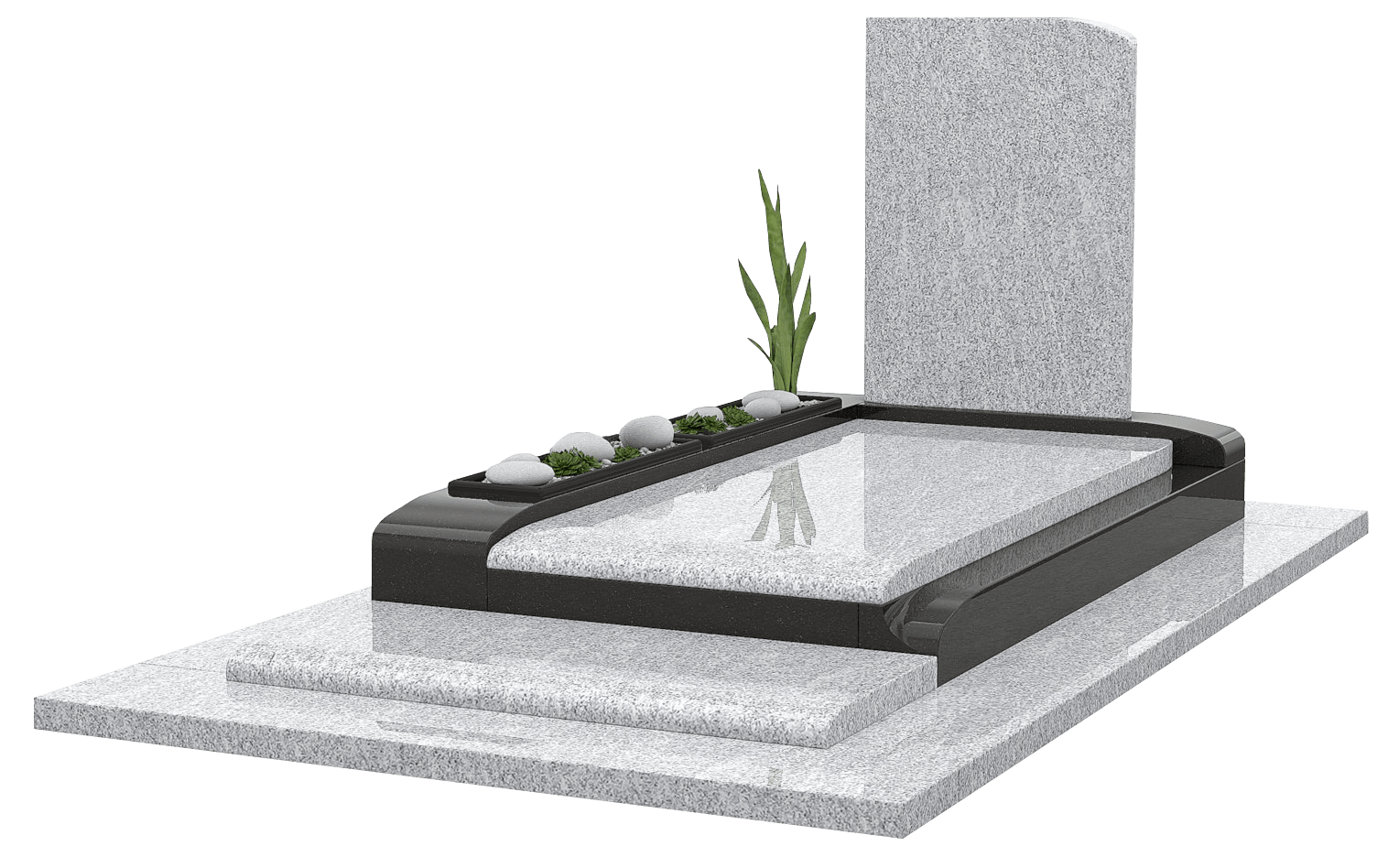 Tombe avec plante et cailloux