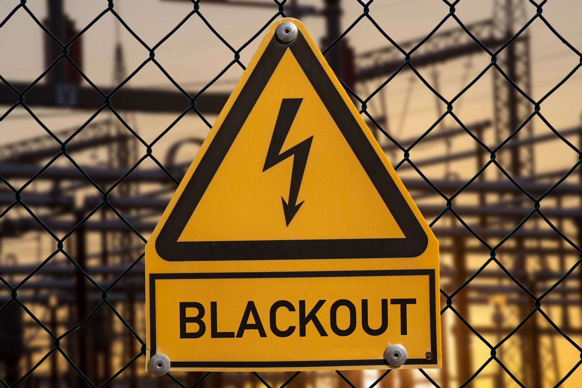 An einem Maschendrahtzaun hängt ein Blackout-Schild.