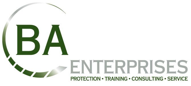 Logo für BA Enterprises mit den Buchstaben „BA“ in Grün, flankiert von einem geschwungenen Design, darunter Text in Grau.