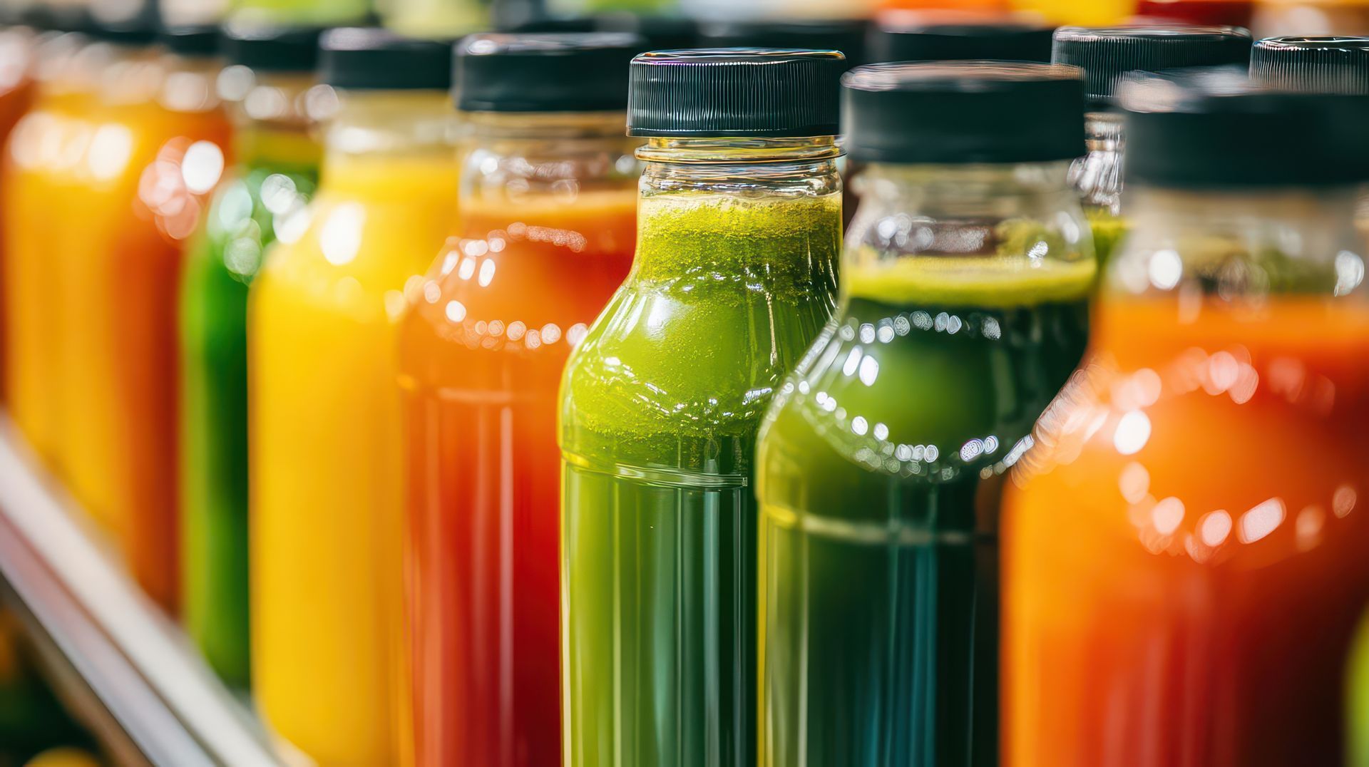 Une rangée de bouteilles en plastique.