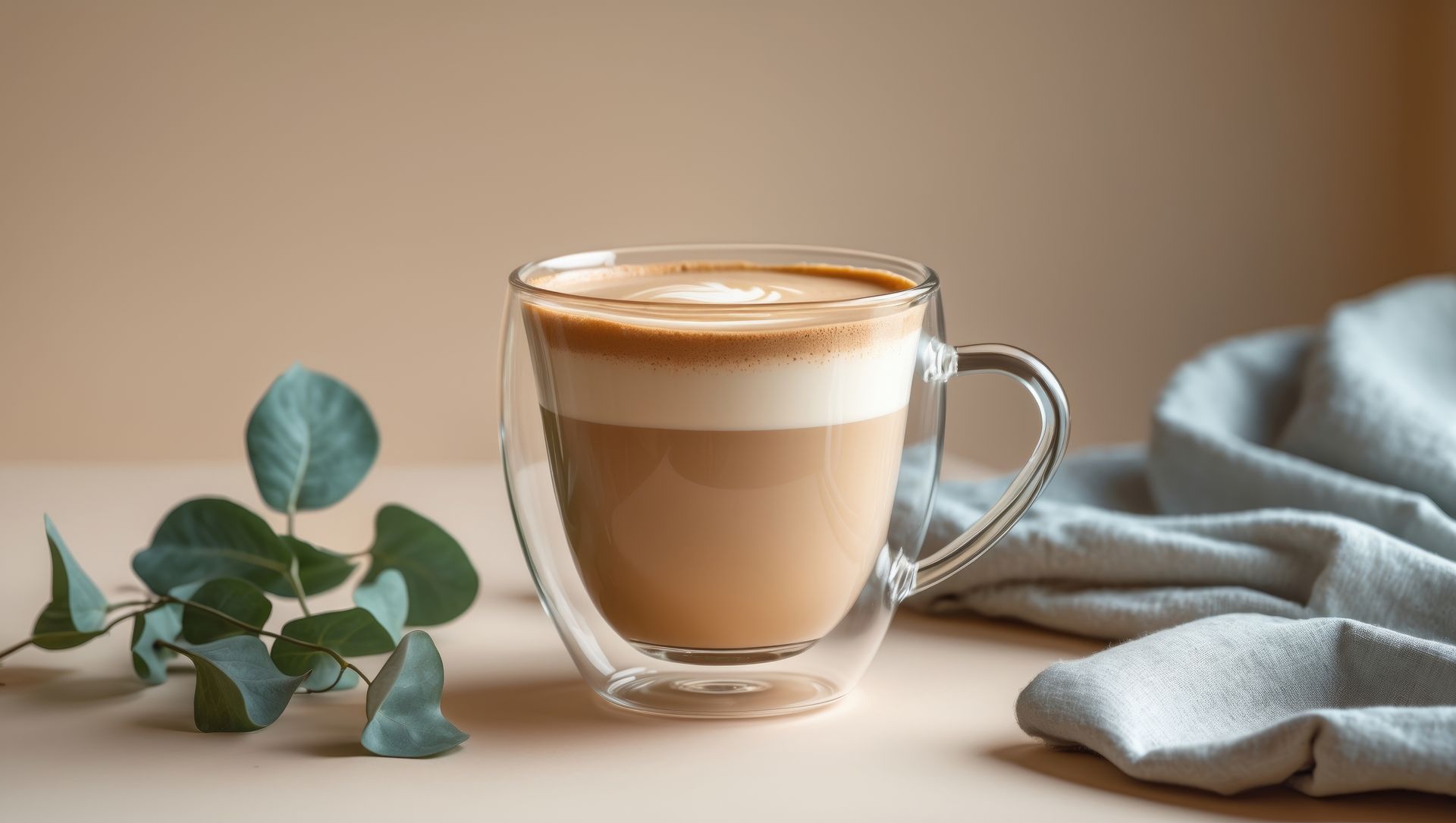 Une tasse en verre remplie de café.