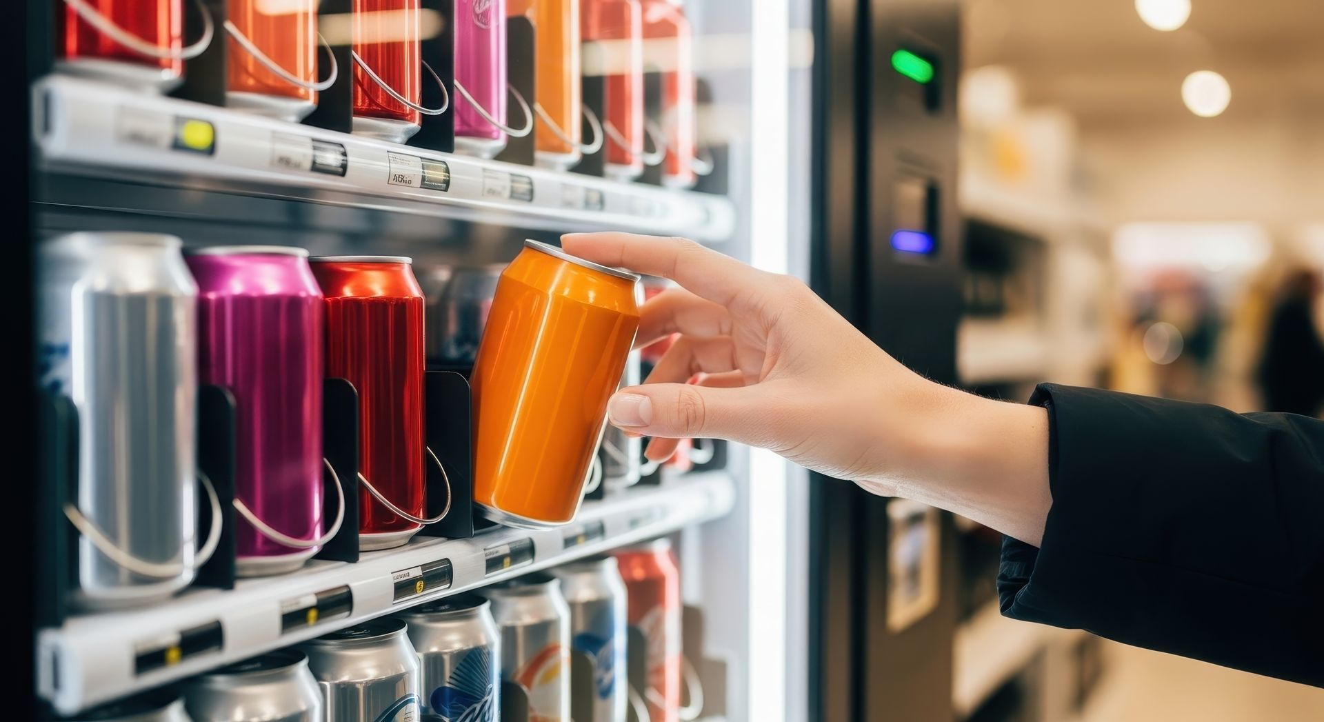 Un distributeur automatique avec des canettes.