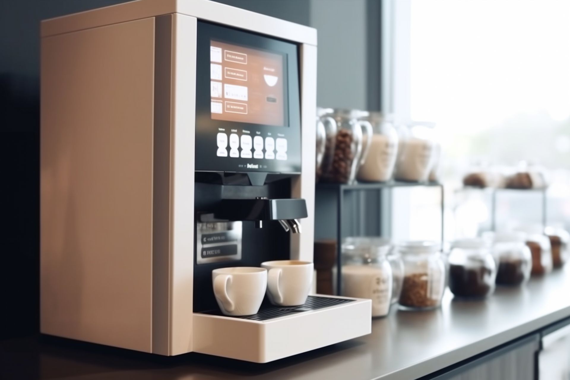 Une machine à café automatique blanche.