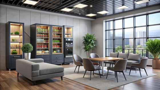 Une salle de pause moderne dans un bureau.