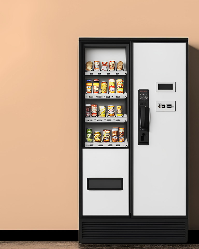 Un distributeur automatique blanc et noir.
