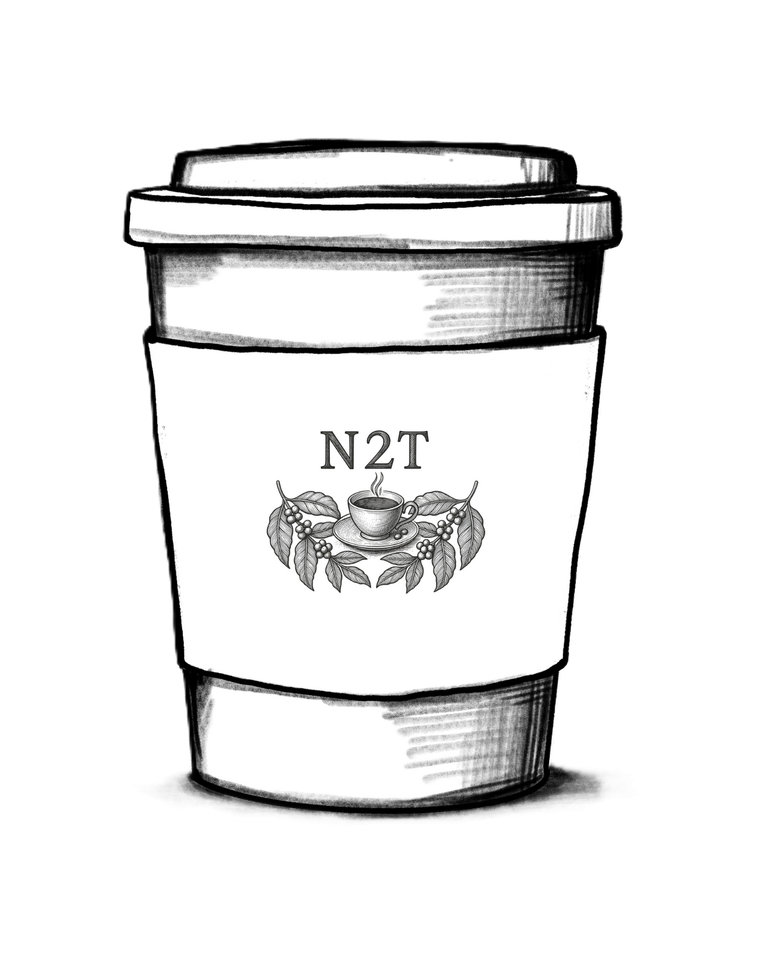 Une tasse de boisson chaude avec le logo de l'entreprise.
